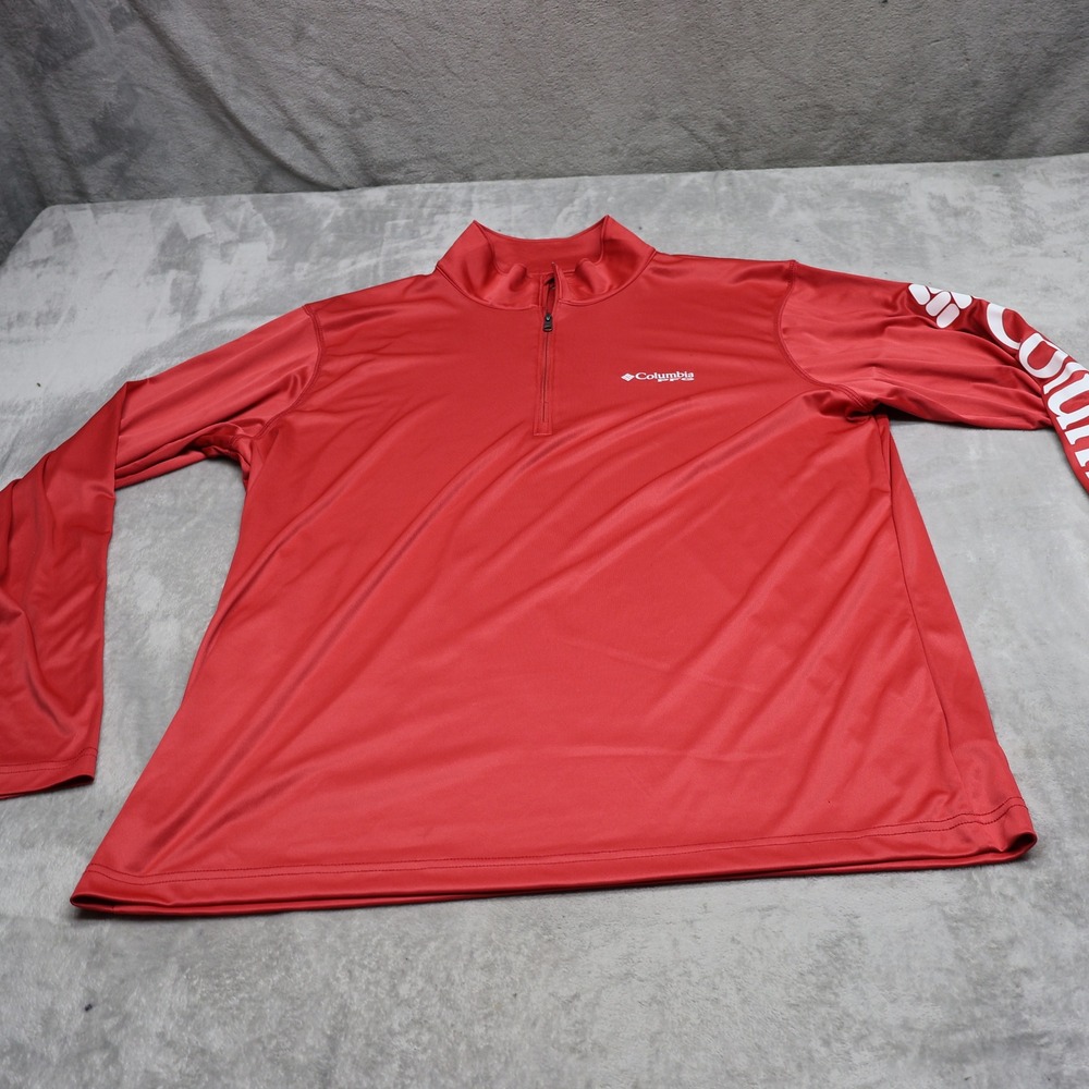 Columbia Shirt Men Large Red 1/4 Zip PFG Solar Shade Long Sleeve Fishing Graphic